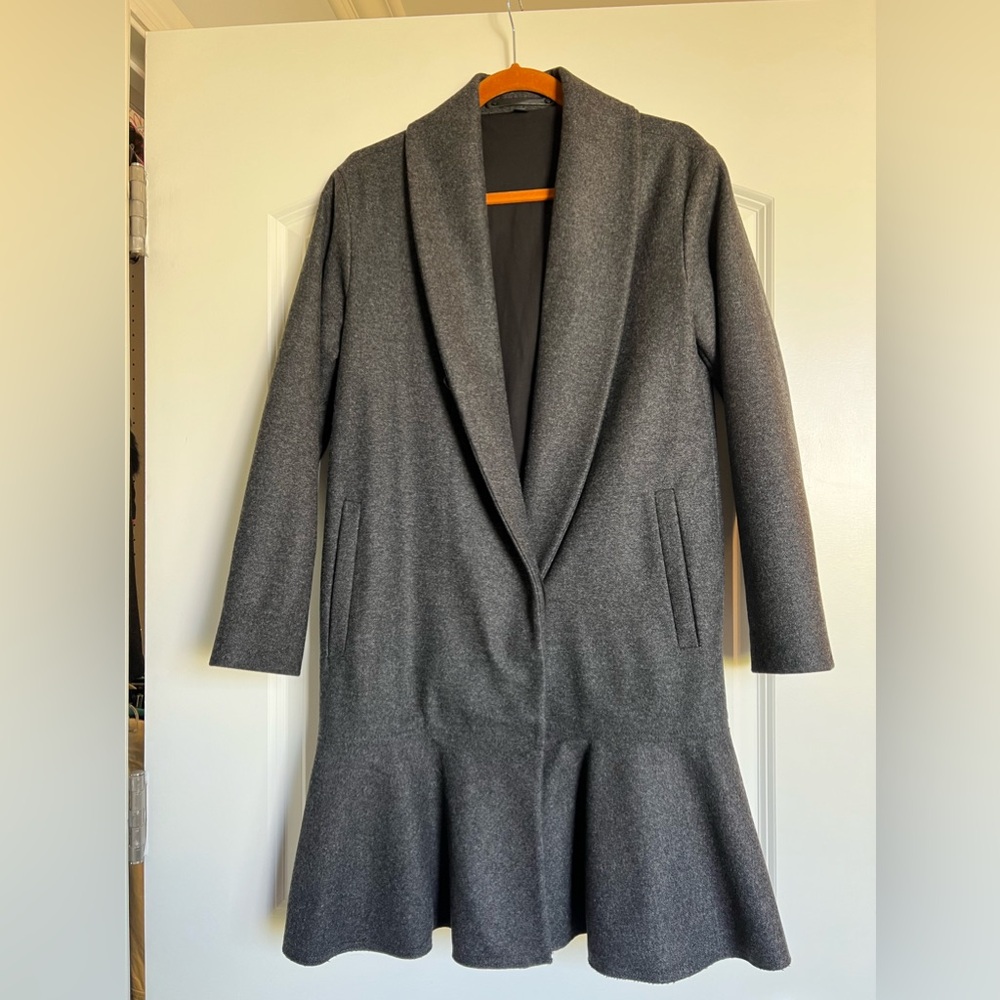 Allsaints Womens Charcoal Gray Grace Ruffle wool coat Size Small made in Turkey